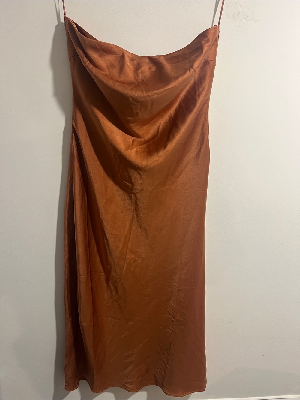 Le Lis Strapless Slip Satiny Dress in Rust Size Medium
